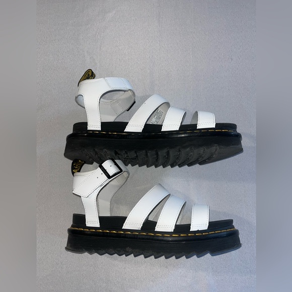 Doc Martens Blaire White Platform Leather Ankle Strap Sandals - Picture 6 of 11